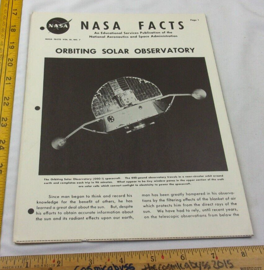 Orbiting Solar Observatory OSO 1 NASA Facts V3 no. 7 ORIGINAL 1966 8pg foldout