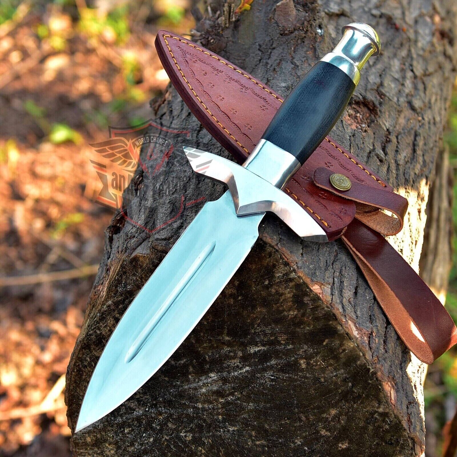 HAND-CRAFTED D2 STEEL HUNTING DAGGER BOWIE KNIFE - WITH MICARTA HANDLE & SHEATH