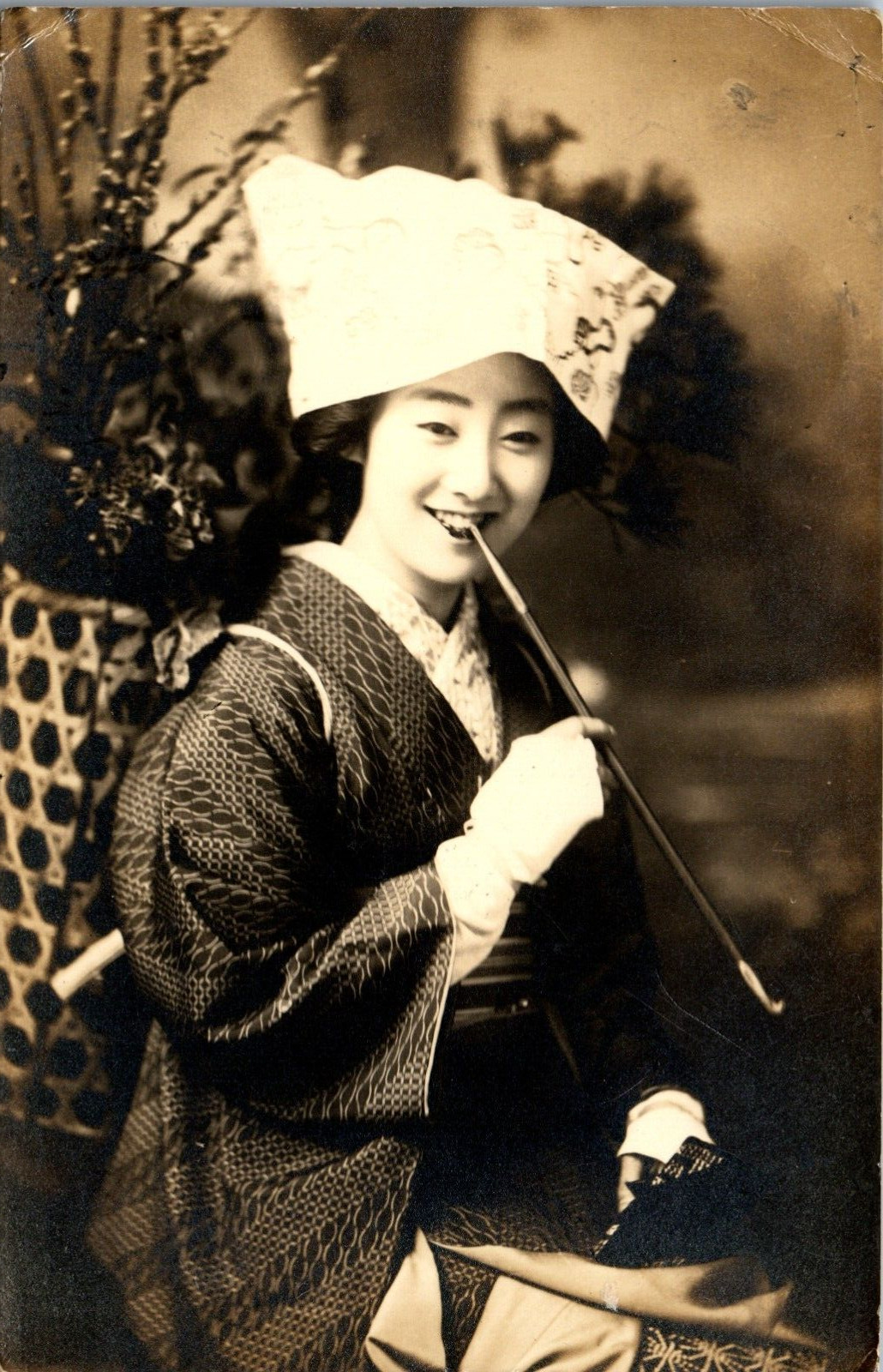 Geisha With Opium Pipe, Hamamatsu, Japan Postcard (1910s)