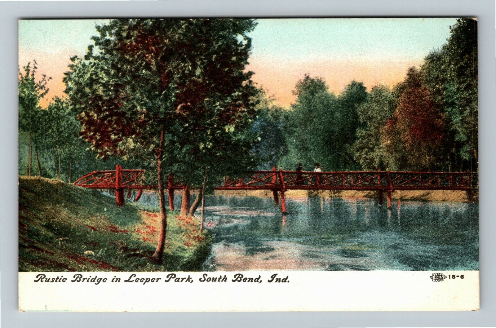 South Bend IN-Indiana Rustic Bridge In Leeper Park Vintage Postcard