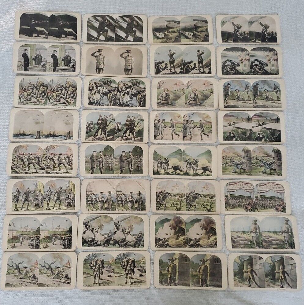 (32) WW1 STEREOVIEW CARDS Images of WORLD WAR 1 Artistic Sterioscope Cards