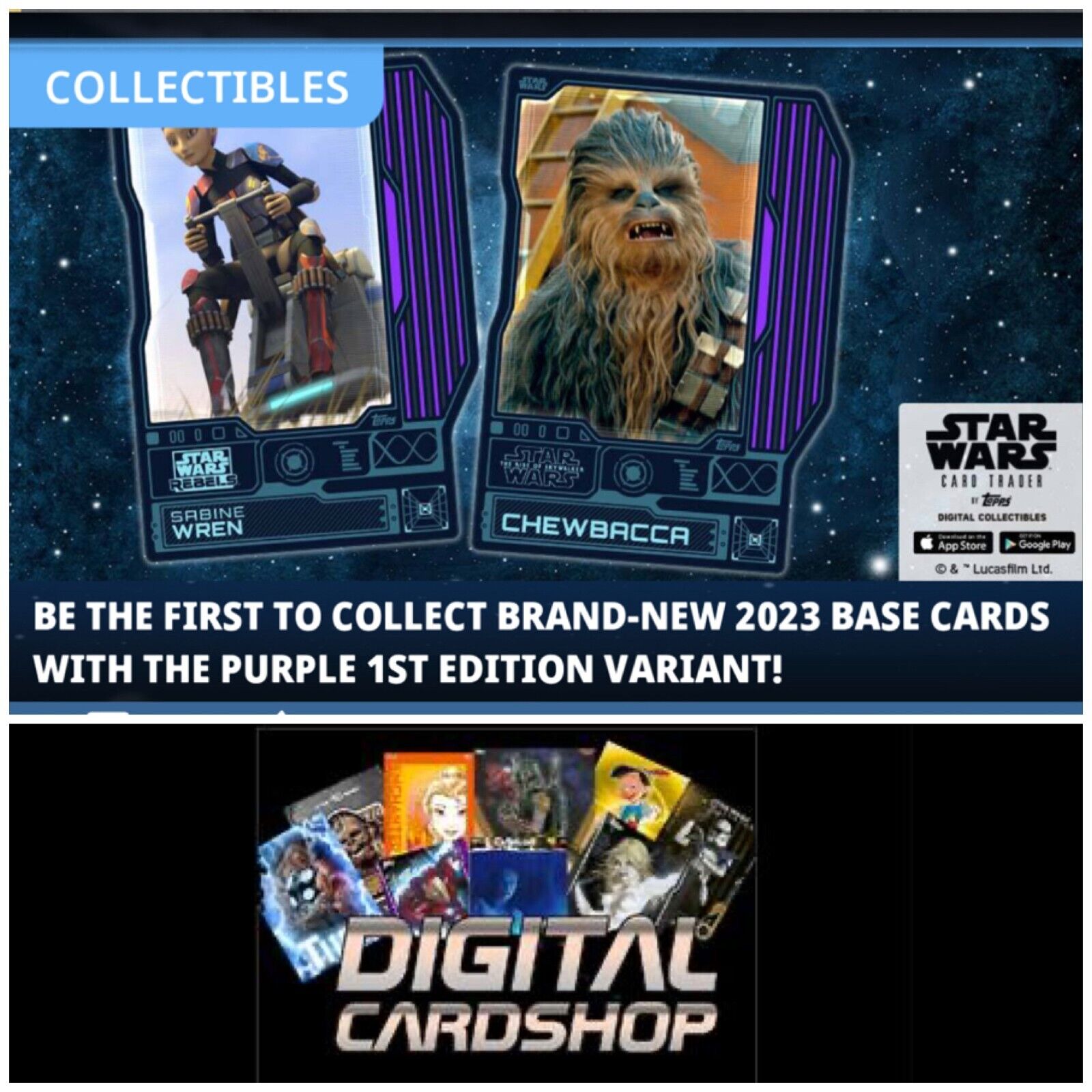 Topps Star Wars Card Trader 2023 Purple Base Series 1 Tier 7 Purple 50 Card Set