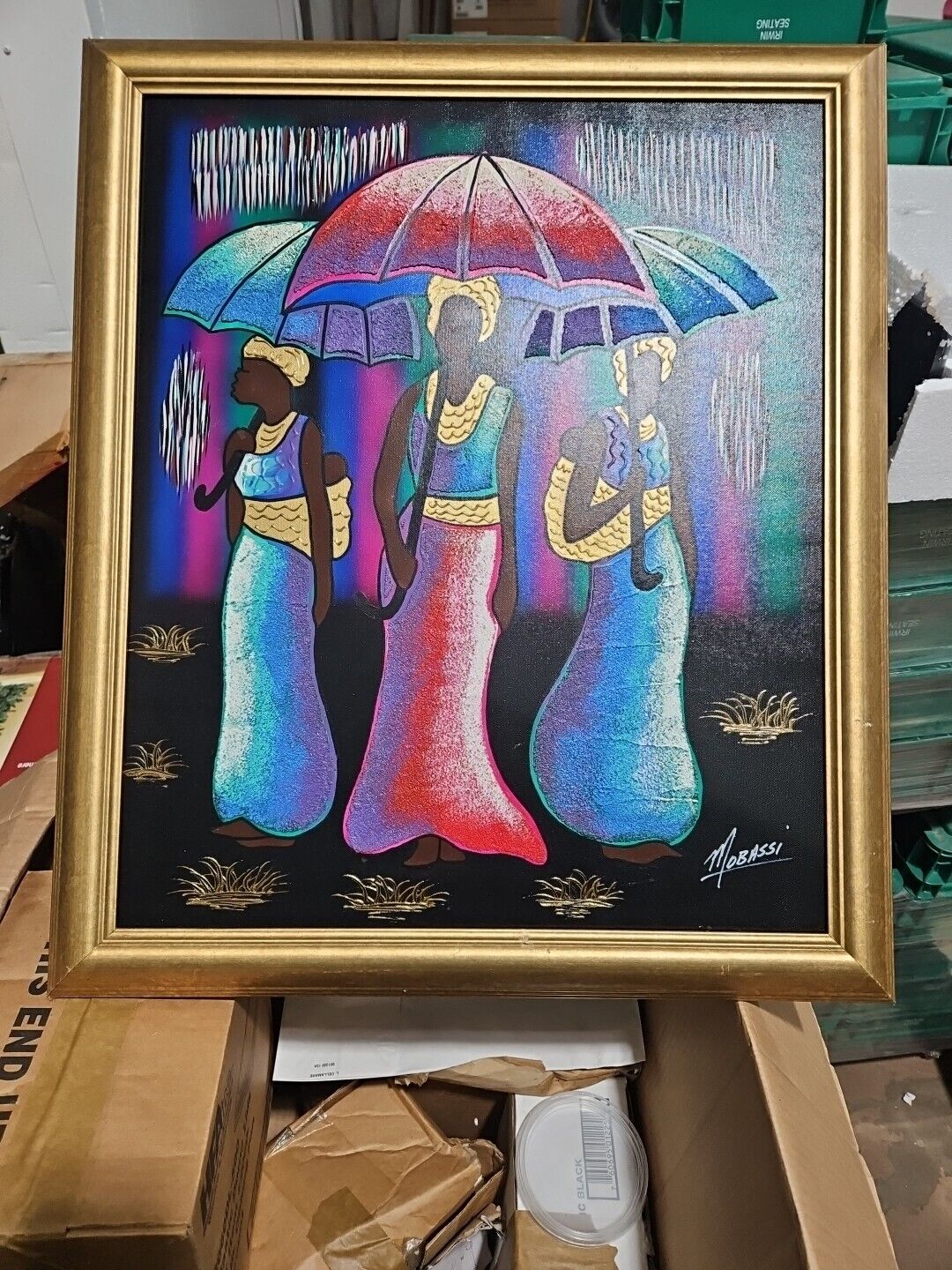 MOBASSI AFRICAN WOMEN OIL ON CANVAS PAINTING 28×24 