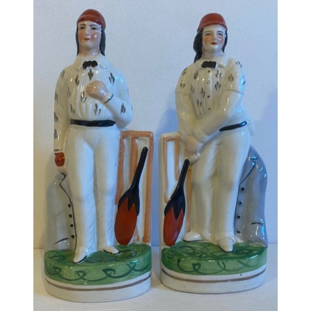 Vintage Staffordshire Pottery Cricket Player Figures - Bowler & Batsman