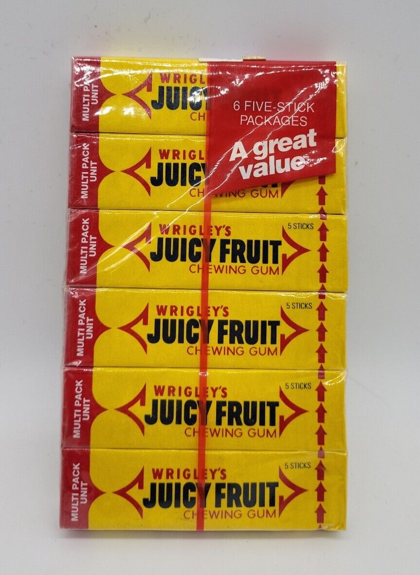Vintage Wrigley’s JUICY FRUIT Gum 6 Packs 5 Ct. SEALED candy RARE