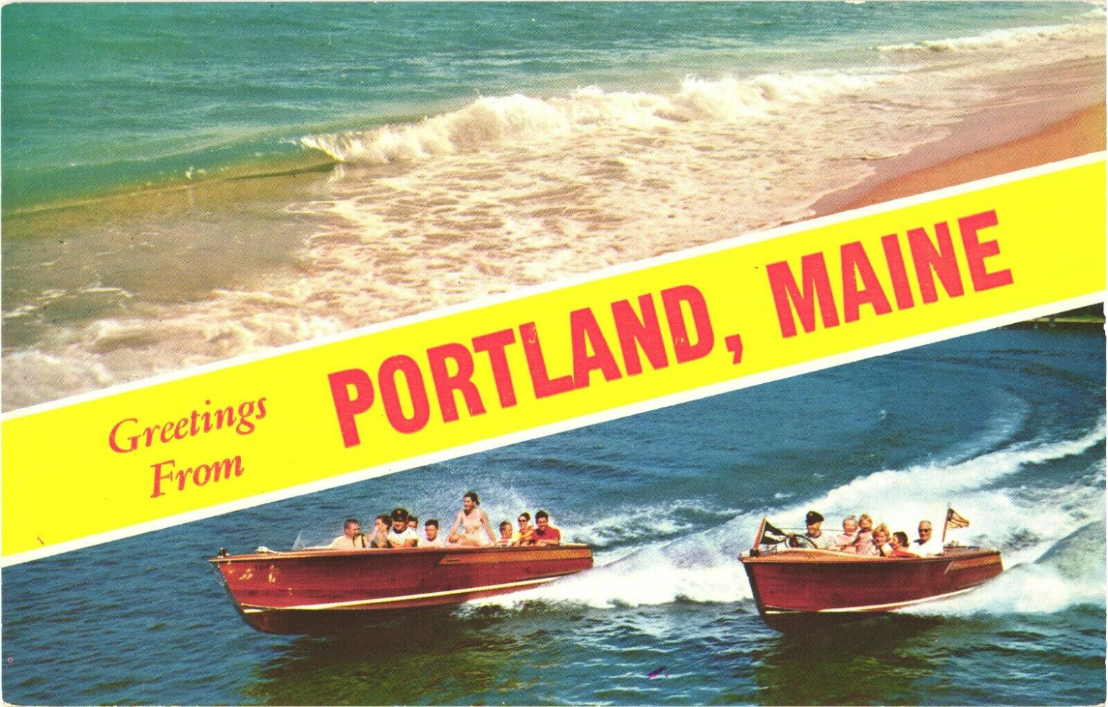 Two Groups On A Speedboat Race, Greetings From Portland, Maine Postcard