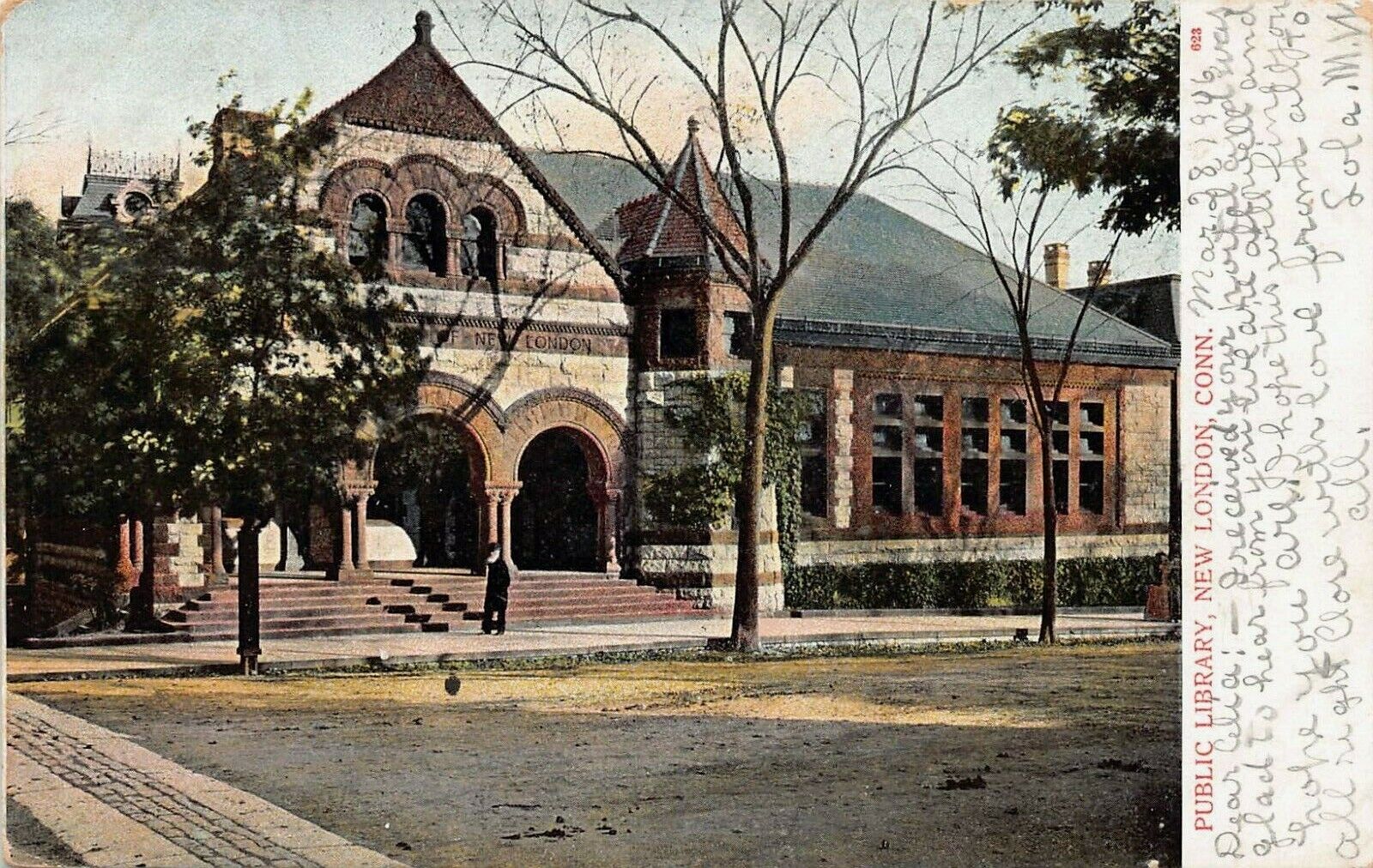Public Library, New London, Connecticut, Very Early Postcard, Used in 1906