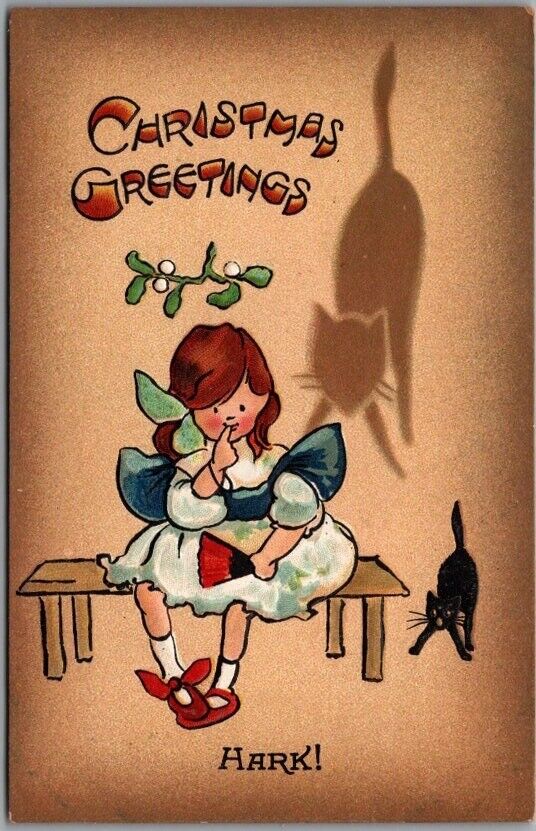 Vintage 1910s CHRISTMAS GREETINGS Embossed Postcard 