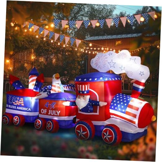 Arrowbash 8.2 ft Independence Day Light Inflatable Train LED Blow up Patriotic
