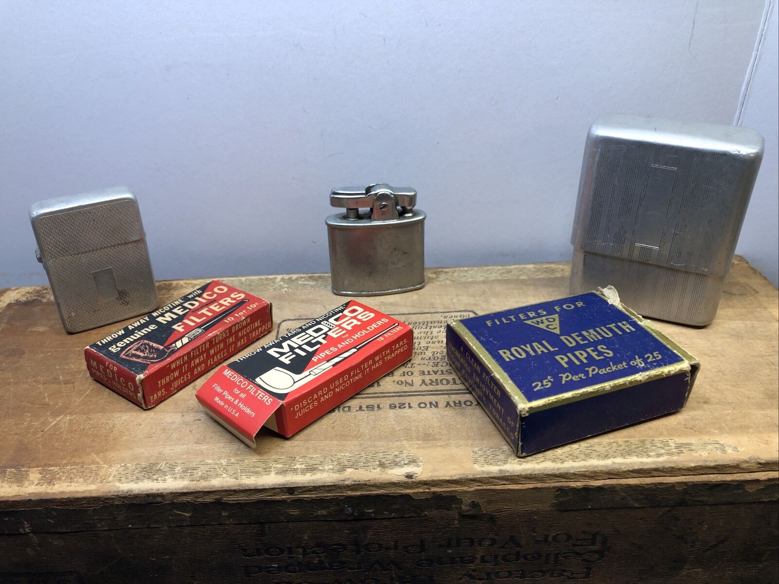 Lot Of Vintage Tobacco Smoking Collectibles Lighters Case Medico