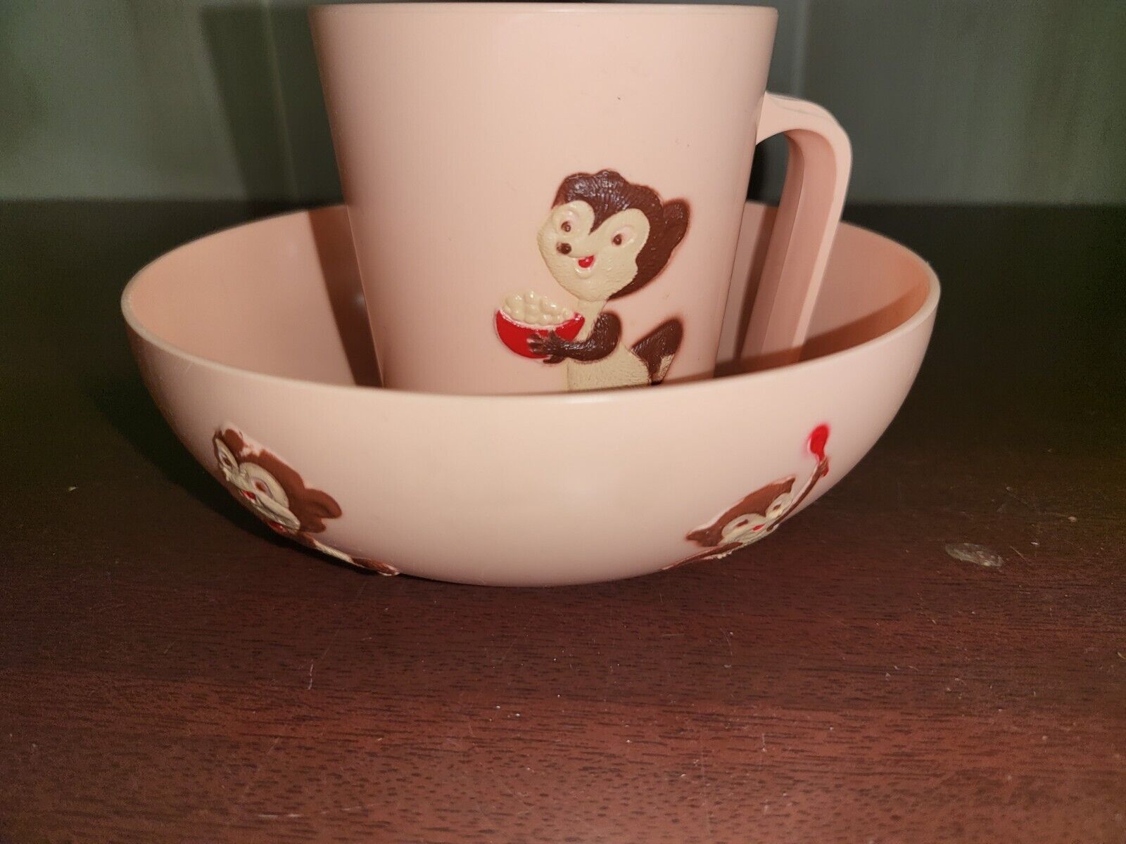 Vintage F & F Post Cereal Sugar Crisp Bear Pink Cup & Bowl Set