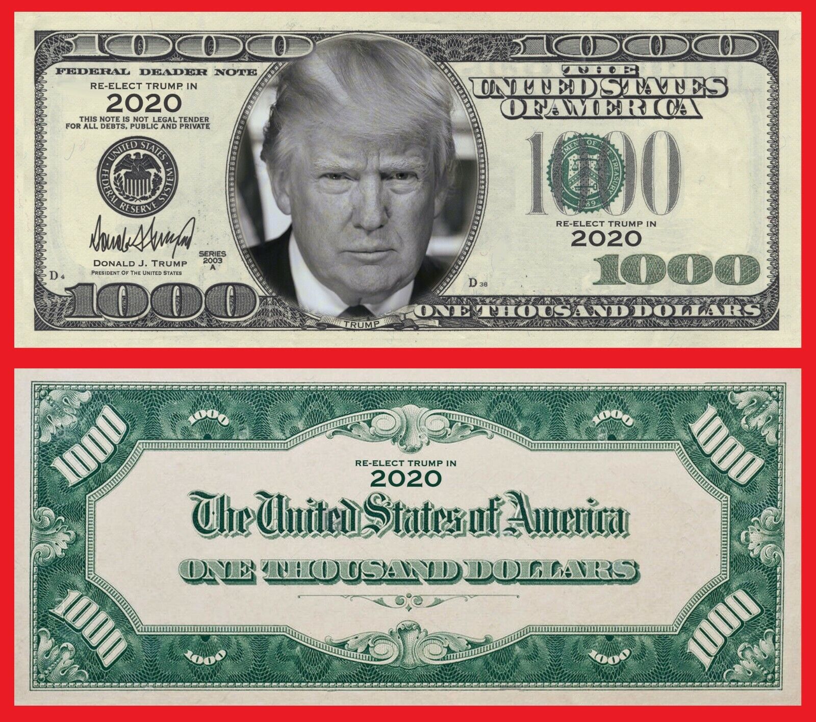 50pk In Trump 1000 Dollar Bills  2020 Dollar  MAGA Novelty Funny Money Must Hav