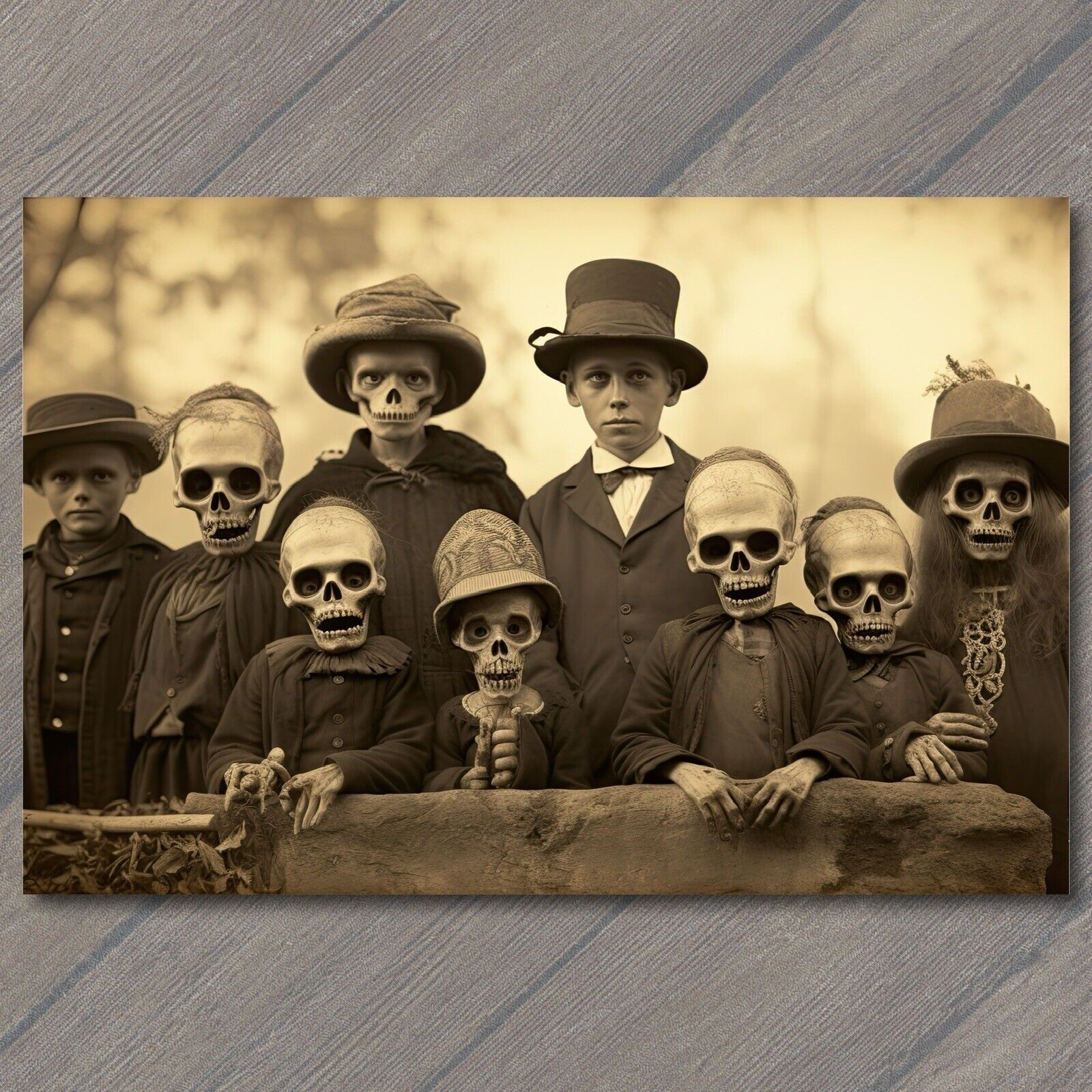 POSTCARD Weird Creepy Kids Family Old Fashion Vibe Masks Halloween Cult Unusual