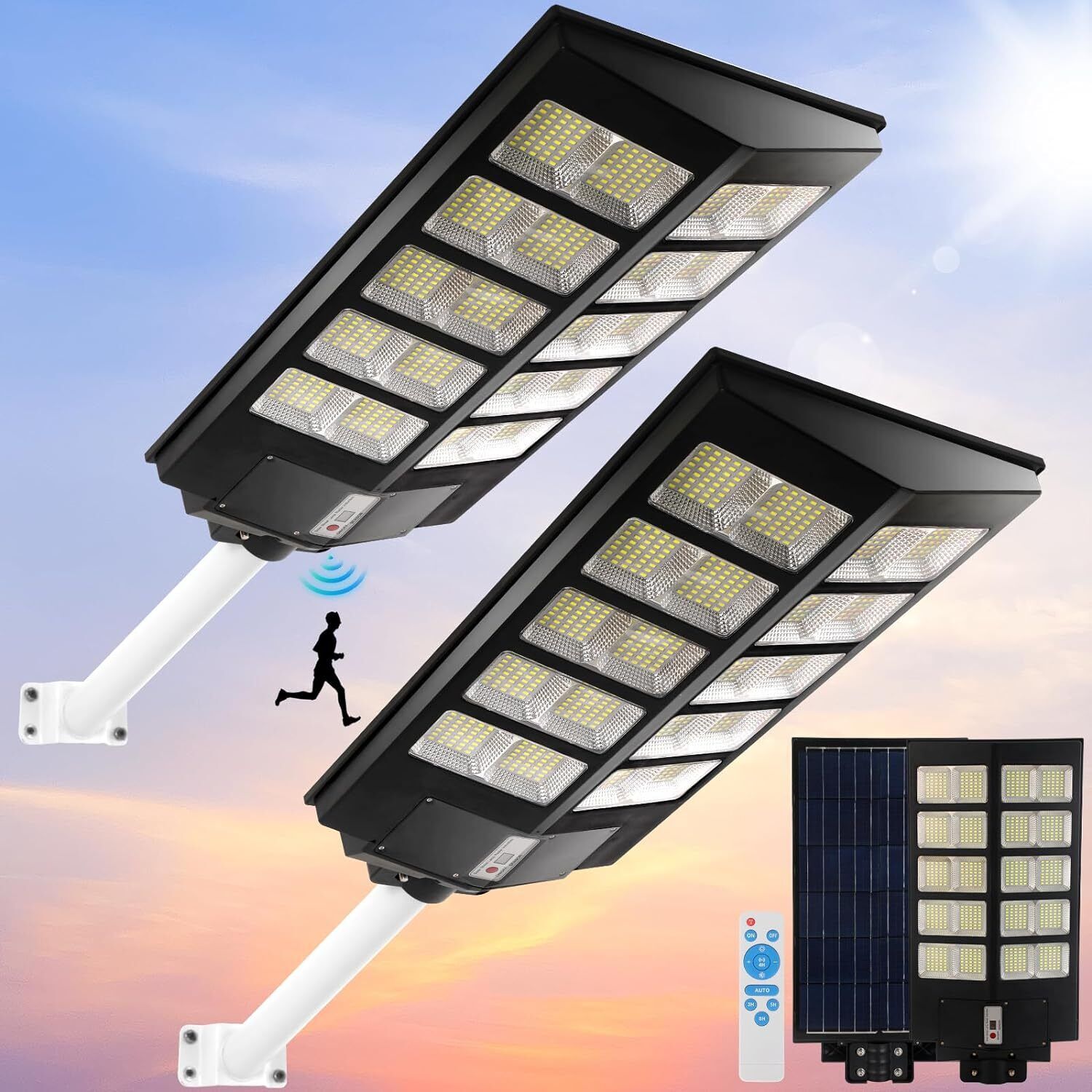 2000W Commercial Solar Street Lights Outdoor Dusk to Dawn Lamp For Outside US