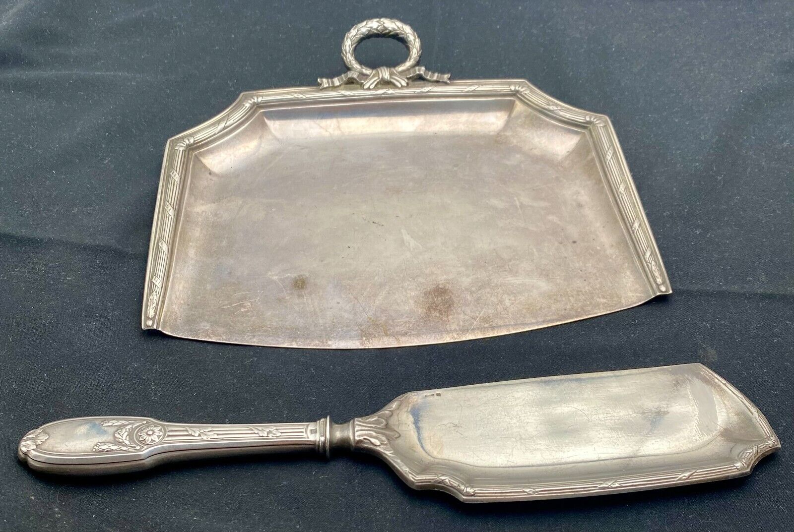 VTG SET OF CHRISTOFLE SILVER PLATED CRUMB TRAY & CRUMBER EMPIRE STYLE c1950 g