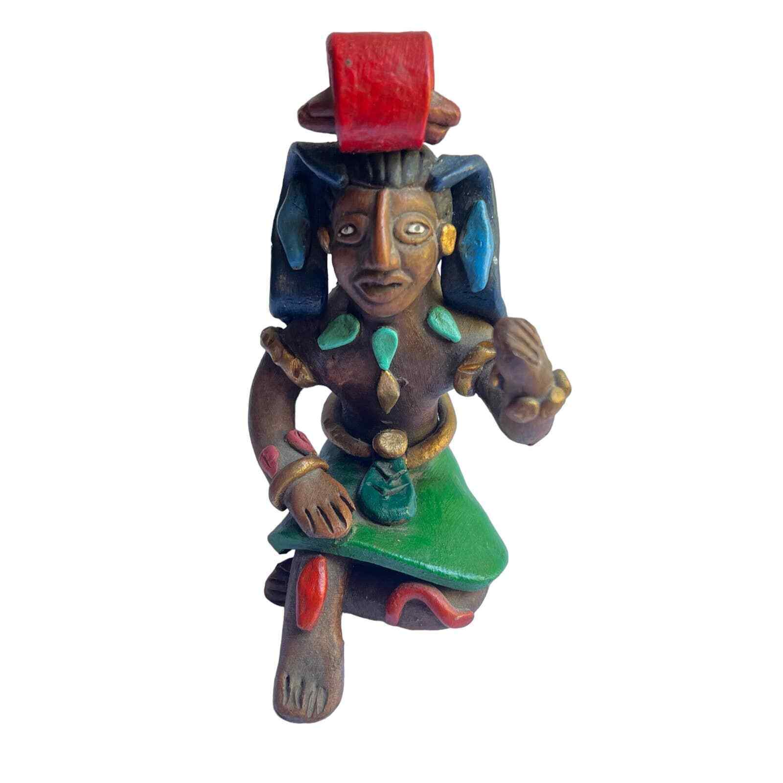 Vintage Rare Aztec Mayan Warrior Inca Clay Art Sculpture Statue Folk Art
