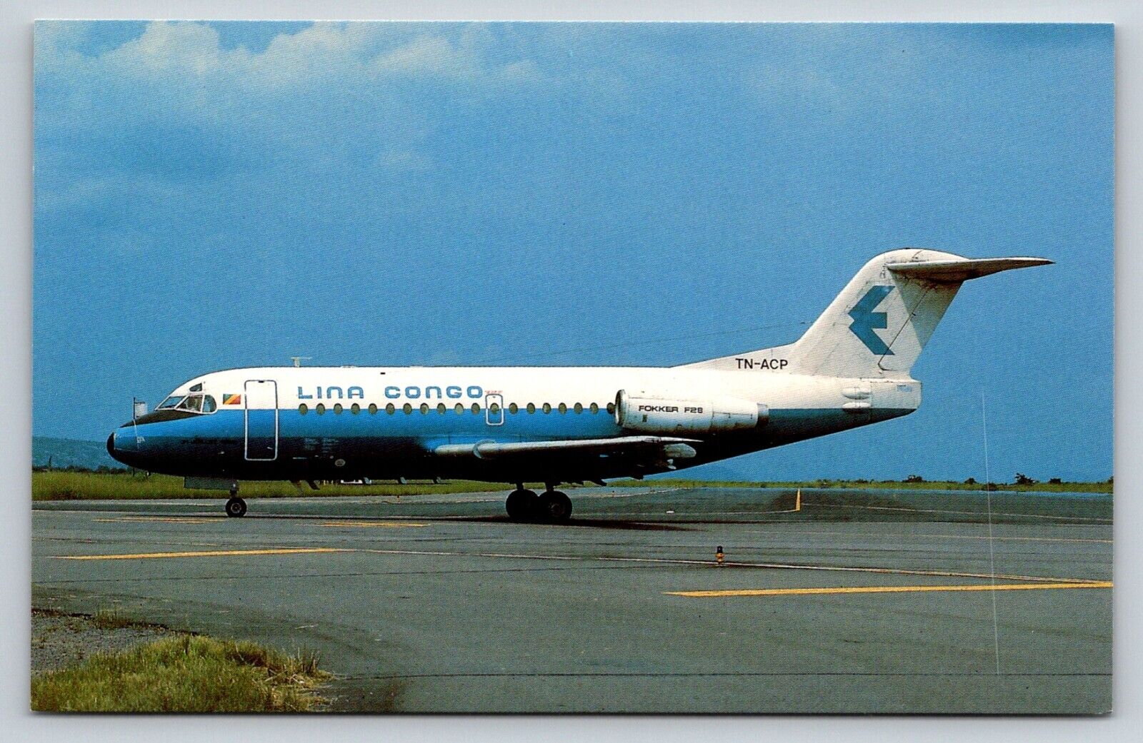 Lina Congo Fokker F-28 Postcard Africa Airlines barazzaville-MAYA MAYA 1993