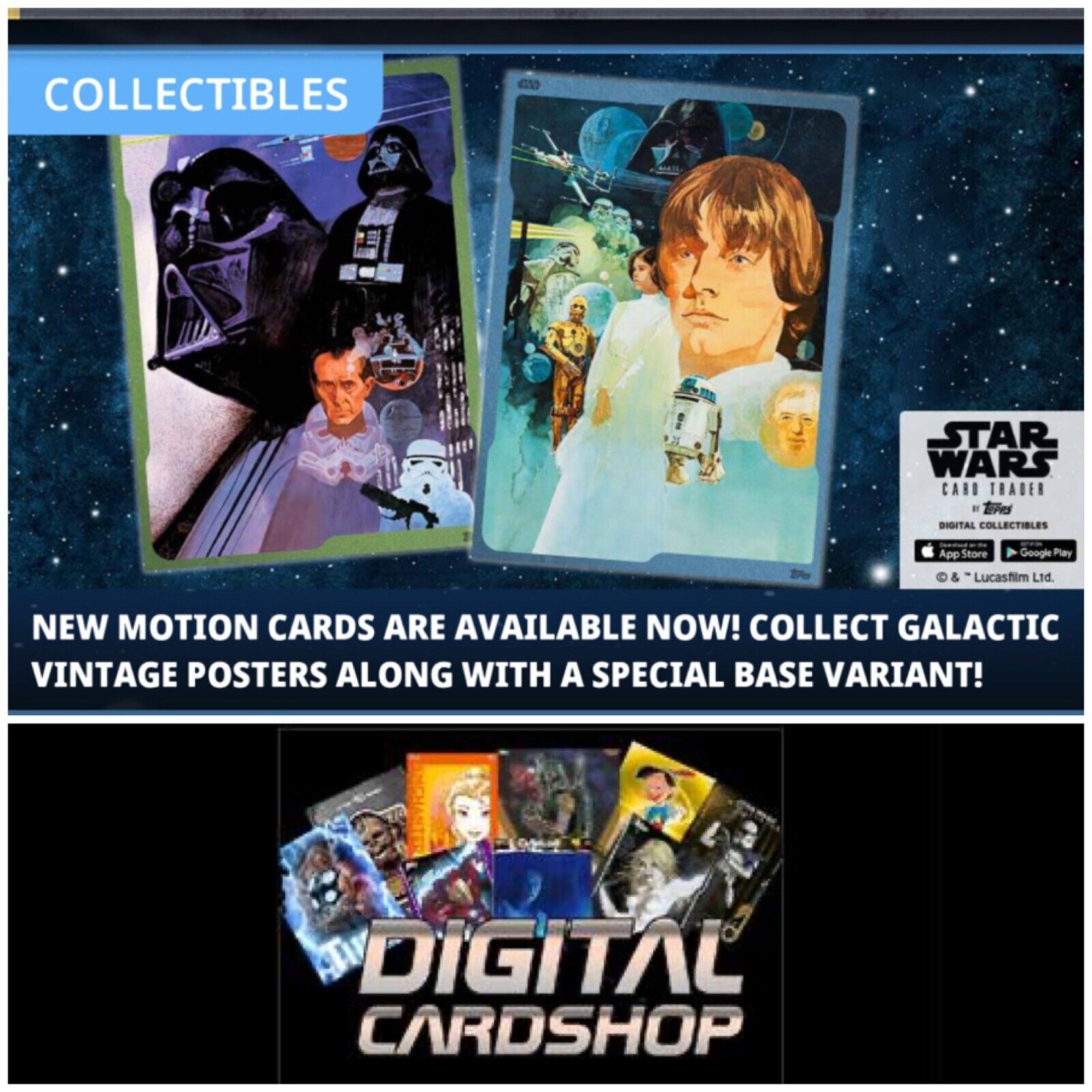 Topps Star Wars Card Trader 2022 Galactic Vintage Posters Blue Red Green Set