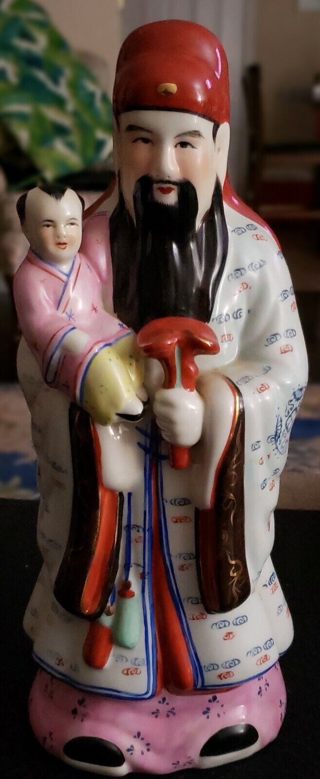 CA 1930'S CHINESE GOD OF WEALTH & LUCK FUK HOLDING CHILD