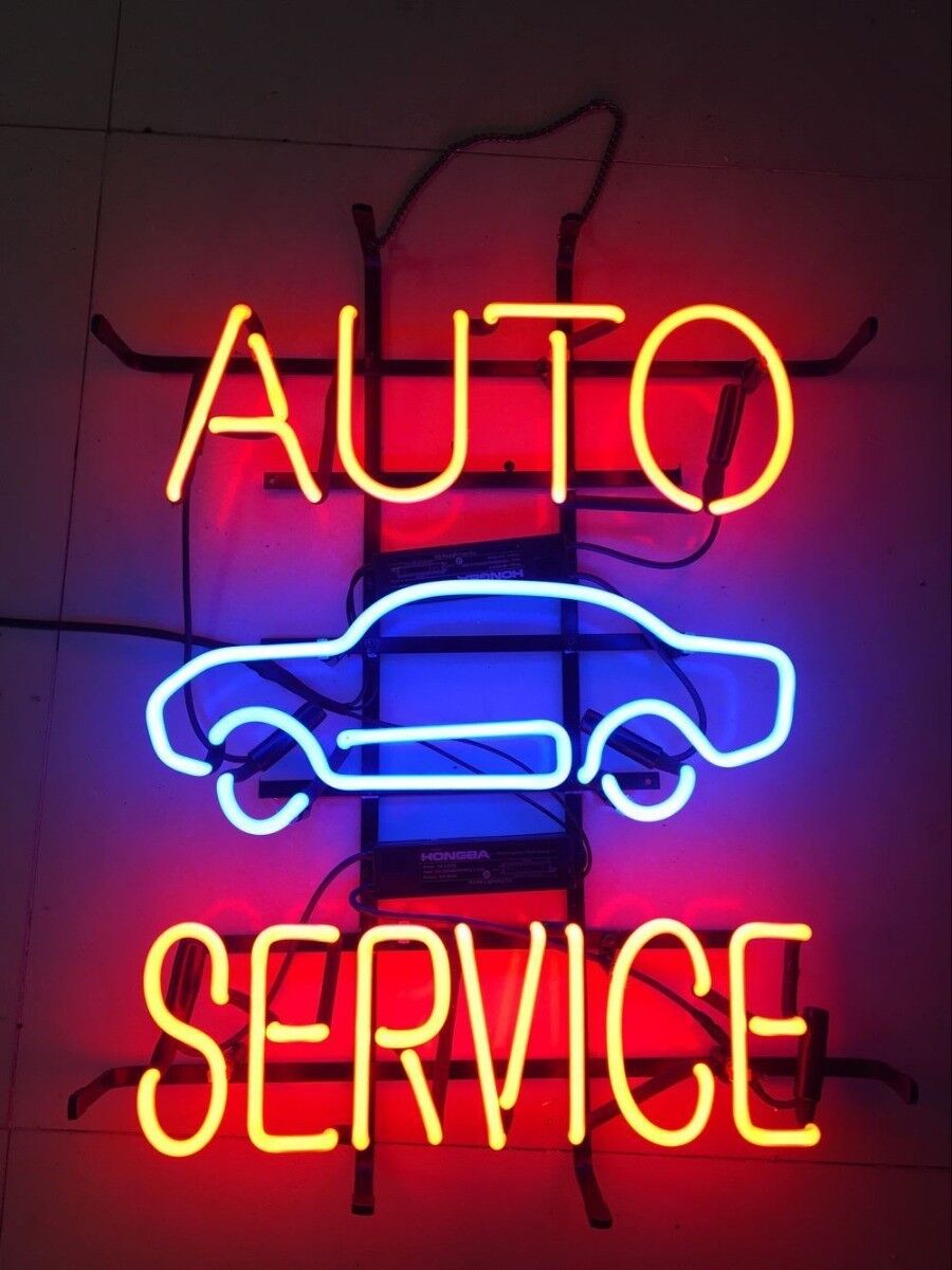 Car AUTO SERVICE Neon Sign Light Store Open Real Glass Tube Wall Hanging 17\