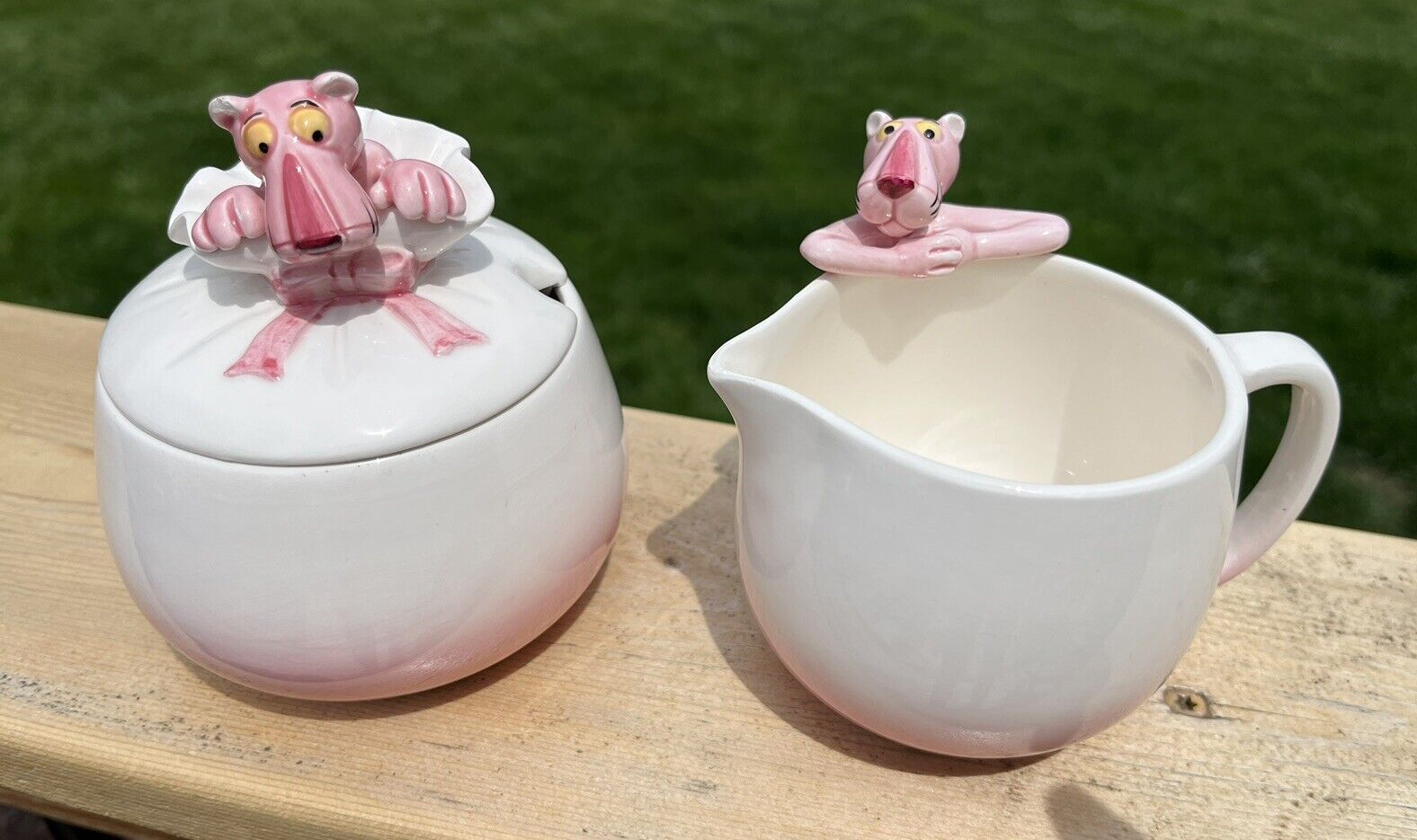 Vintage 1981 Pink Panther Sugar And Creamer Royal Orleans porcelain Japan