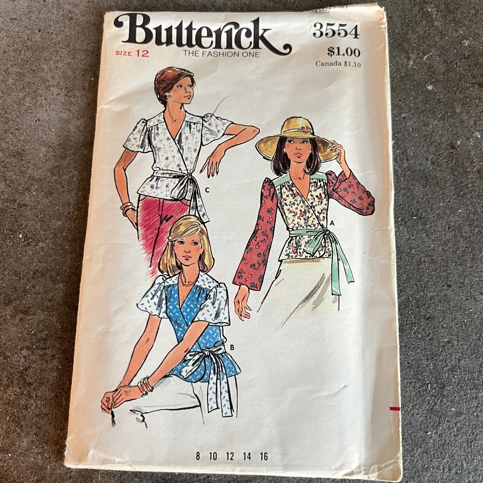 Vintage 70s Butterick 3554 Wrap and Go Blouse SZ 12 Complete