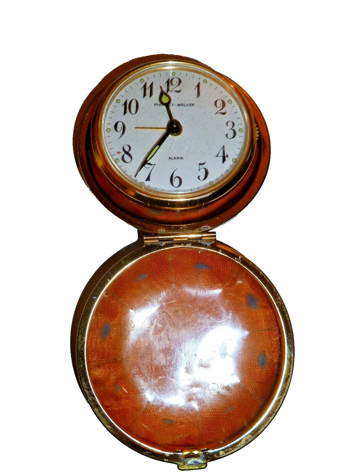 Vintage Phinney Walker Travel Alarm Clock Working Leather Case