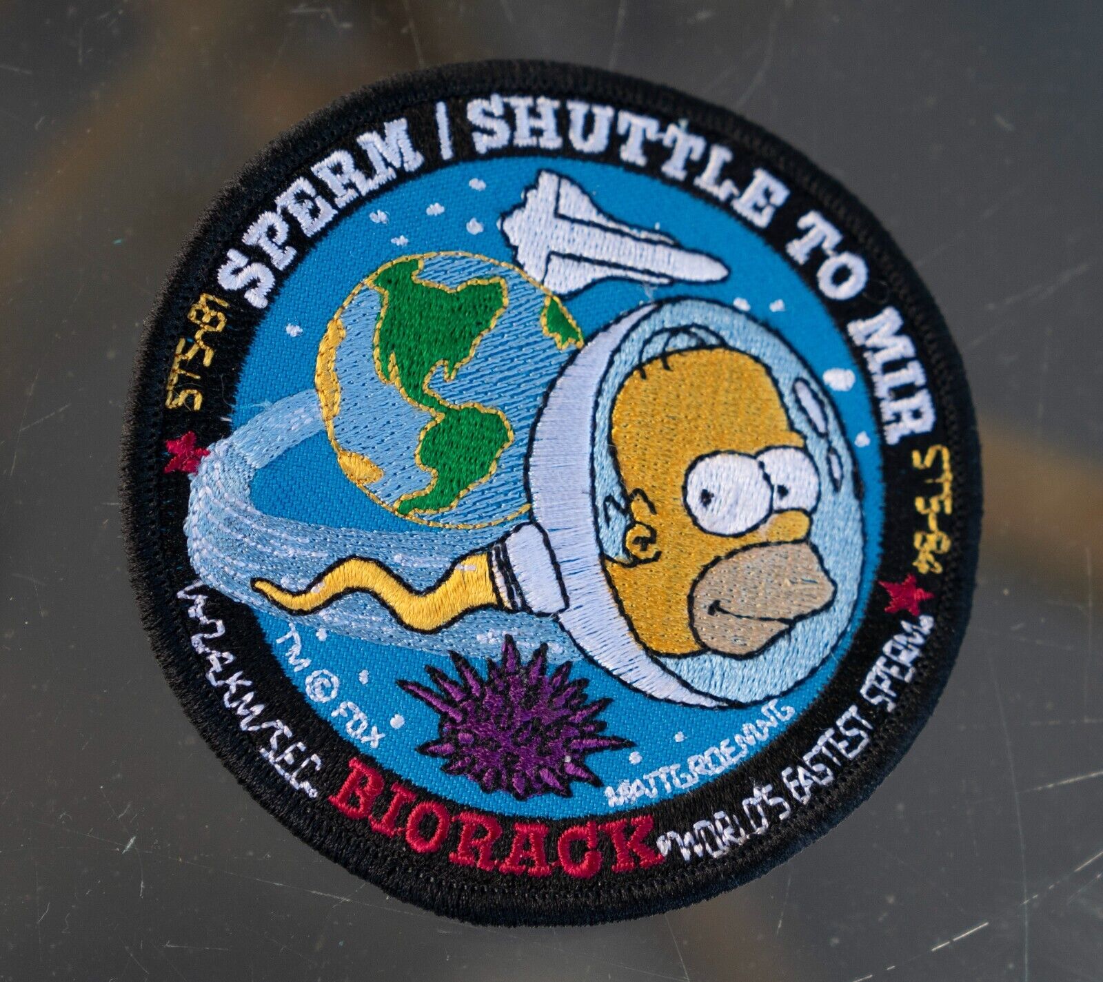 RARE STS-81/STS-84 Sperm/(Space) Shuttle to Mir Homer Simpson BIORACK Patch NASA