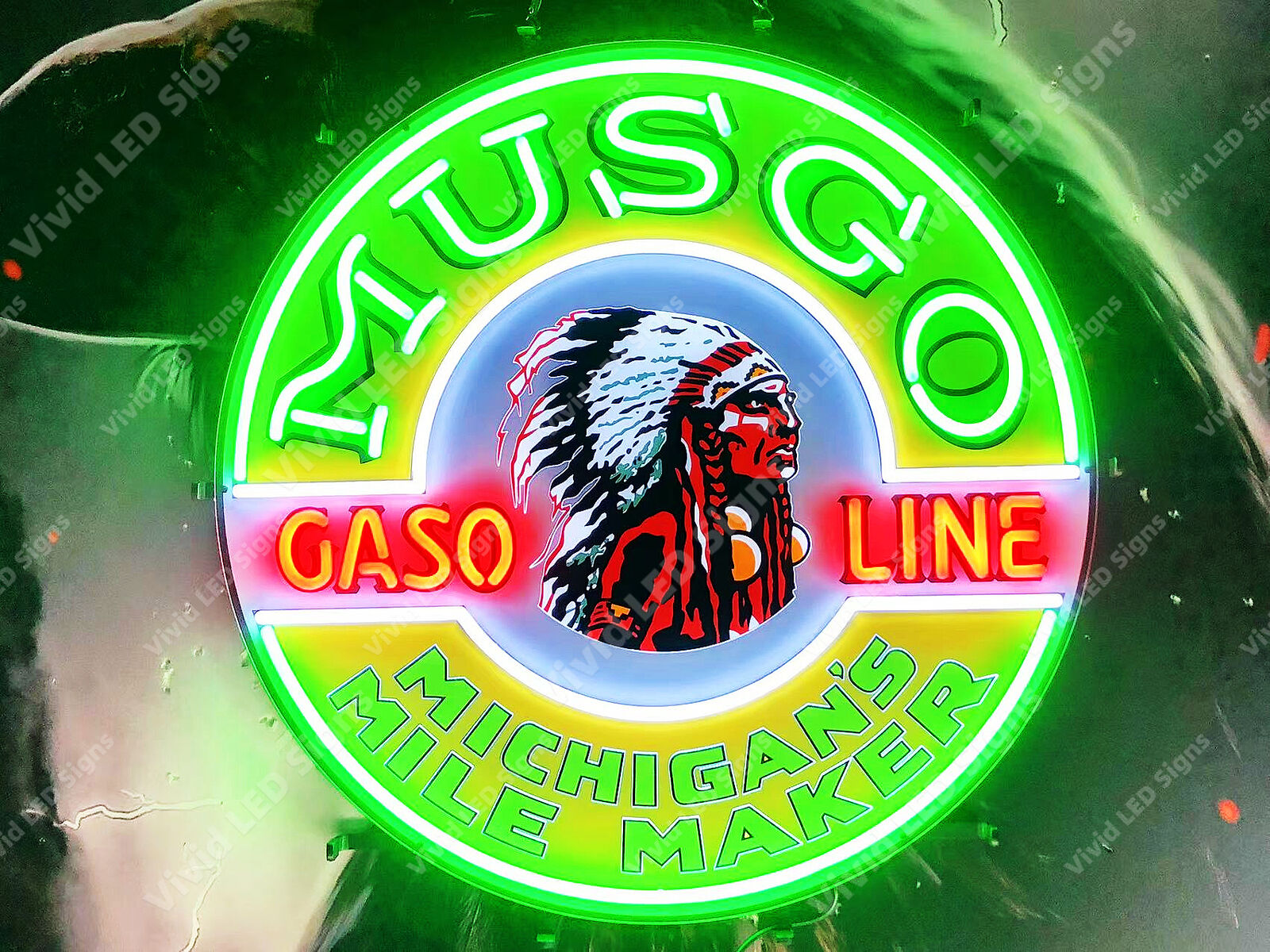 Musgo Indian Gasoline Gas Oil Fuel Vivid LED Neon Sign Light Lamp With Dimmer