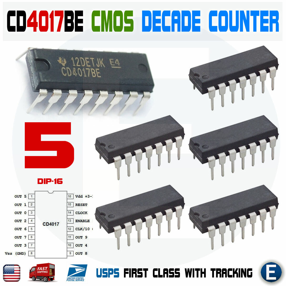 5pcs CD4017 CMOS Decade Counter Driver IC 4017 CD4017BE DIP-16 CD4017B