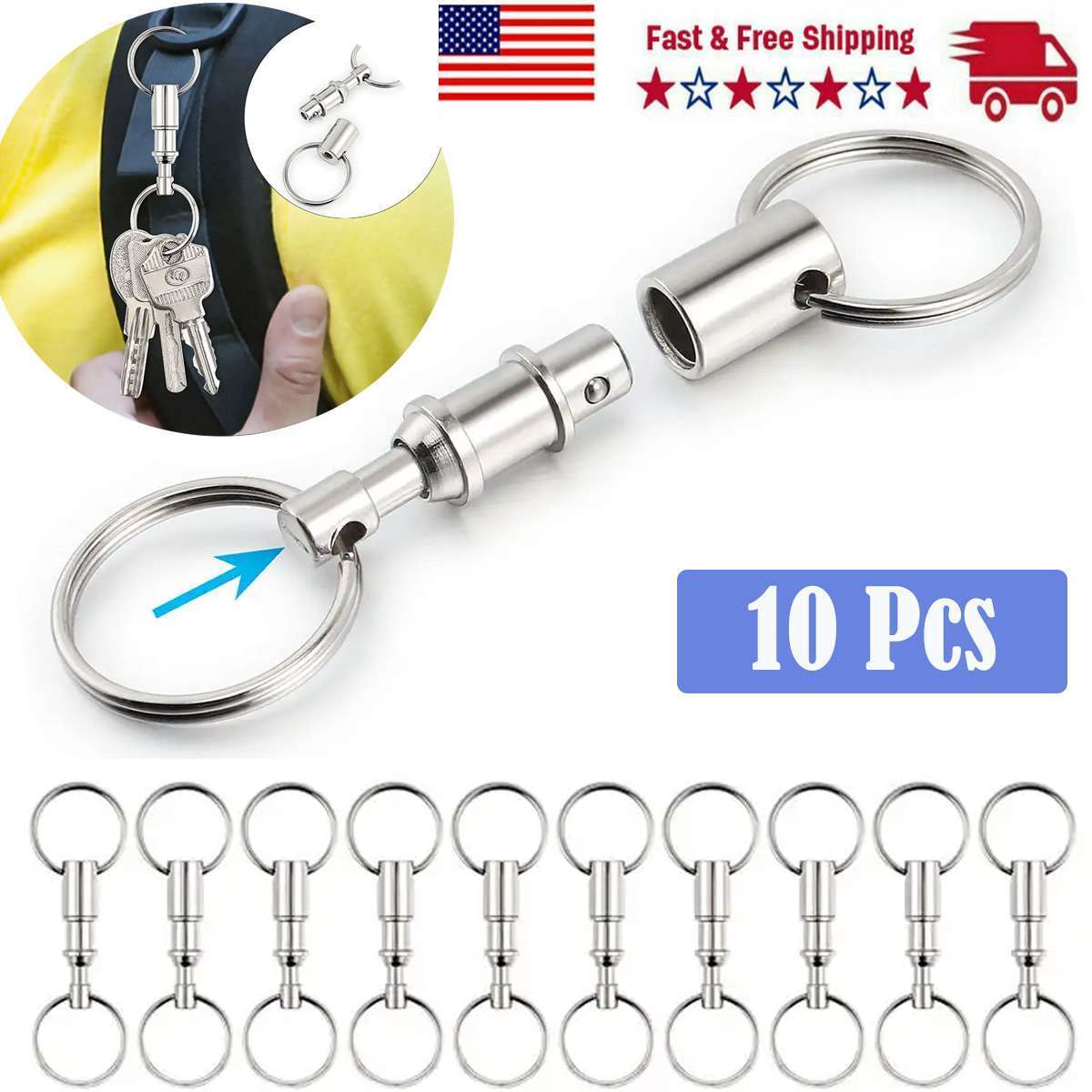 10-Pack Detachable Pull Apart Quick Release Keychain Key Rings Key Chain NEW
