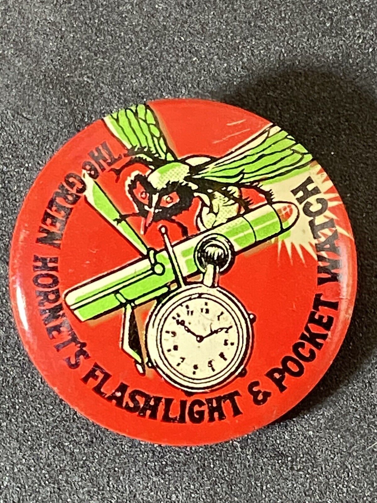 Green Hornet Bruce Lee Pin Back Button Promo 1966 The Flashlight & Pocket Watch