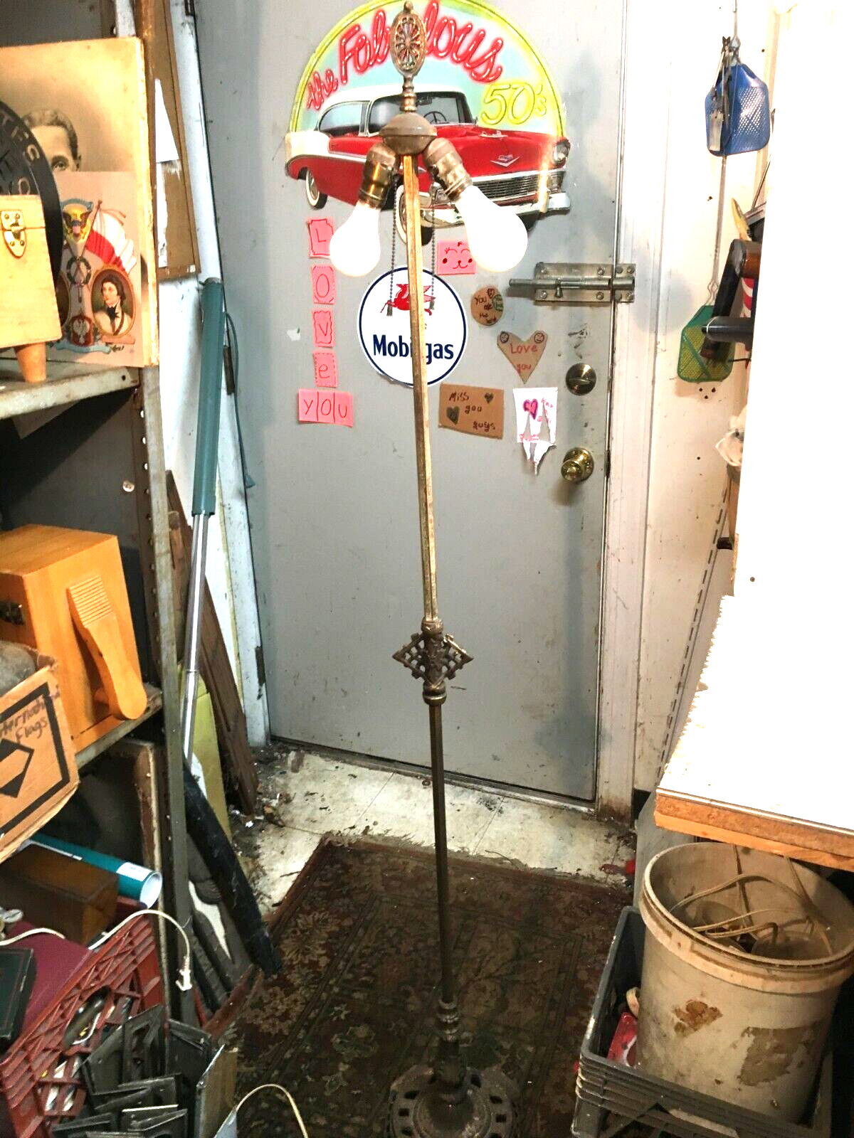 Antique Cast Iron Double Light Floor Lamp Pull Chain switch  63in  Tall Working