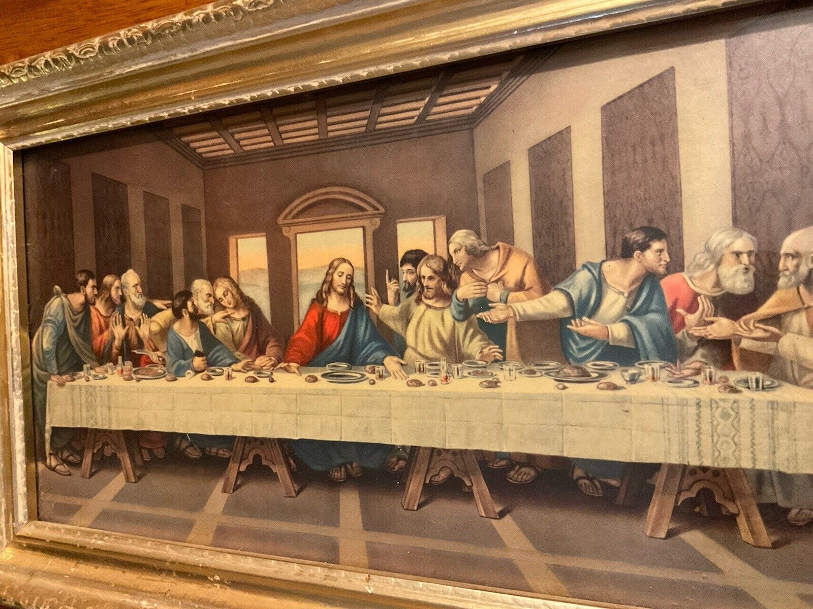 Framed vintage Jesus -The Last Supper art.  15x8) Illinois Molding Co