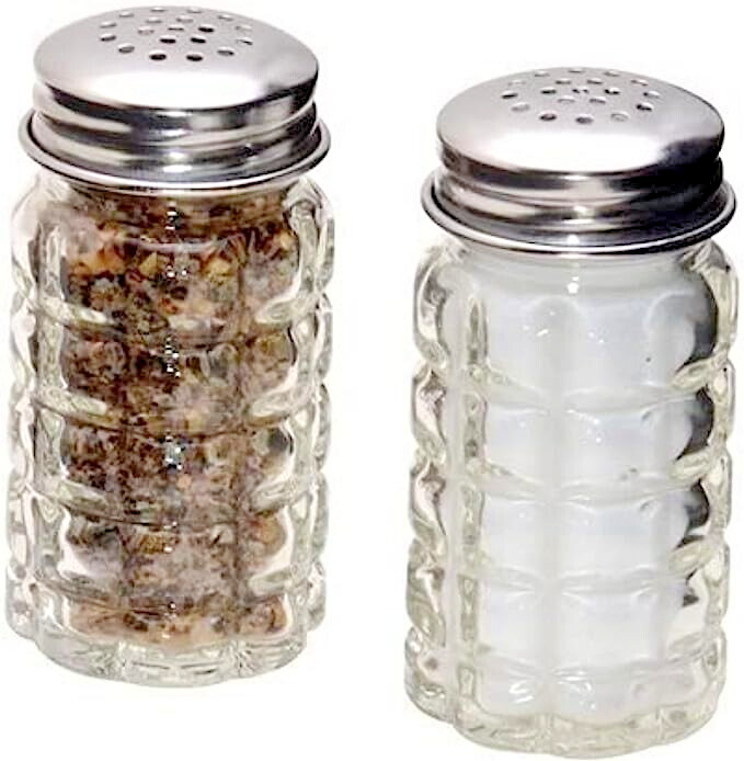 Retro Style Salt and Pepper Shakers with Stainless Tops Set of 2