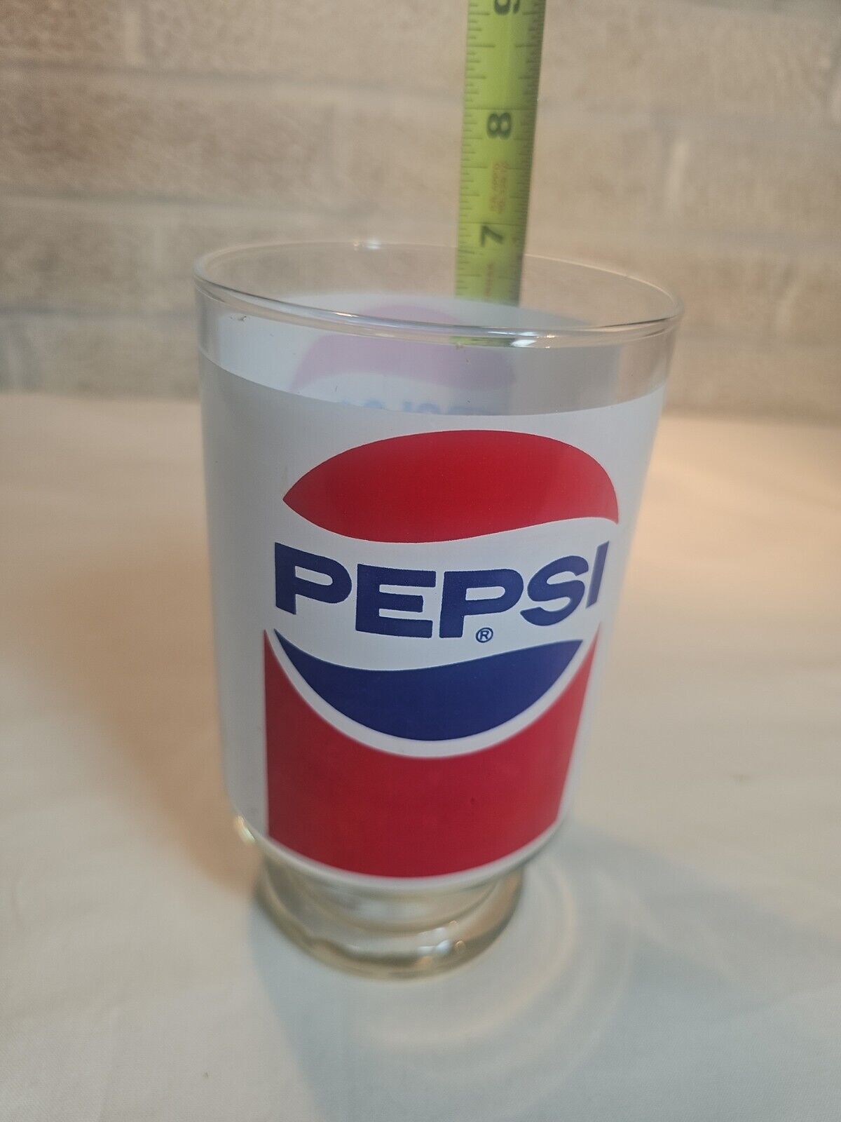 Vintage 80's Pepsi-Cola Pepsi Drinking Glass Pedestal Tumbler 32 ounce Blue Red