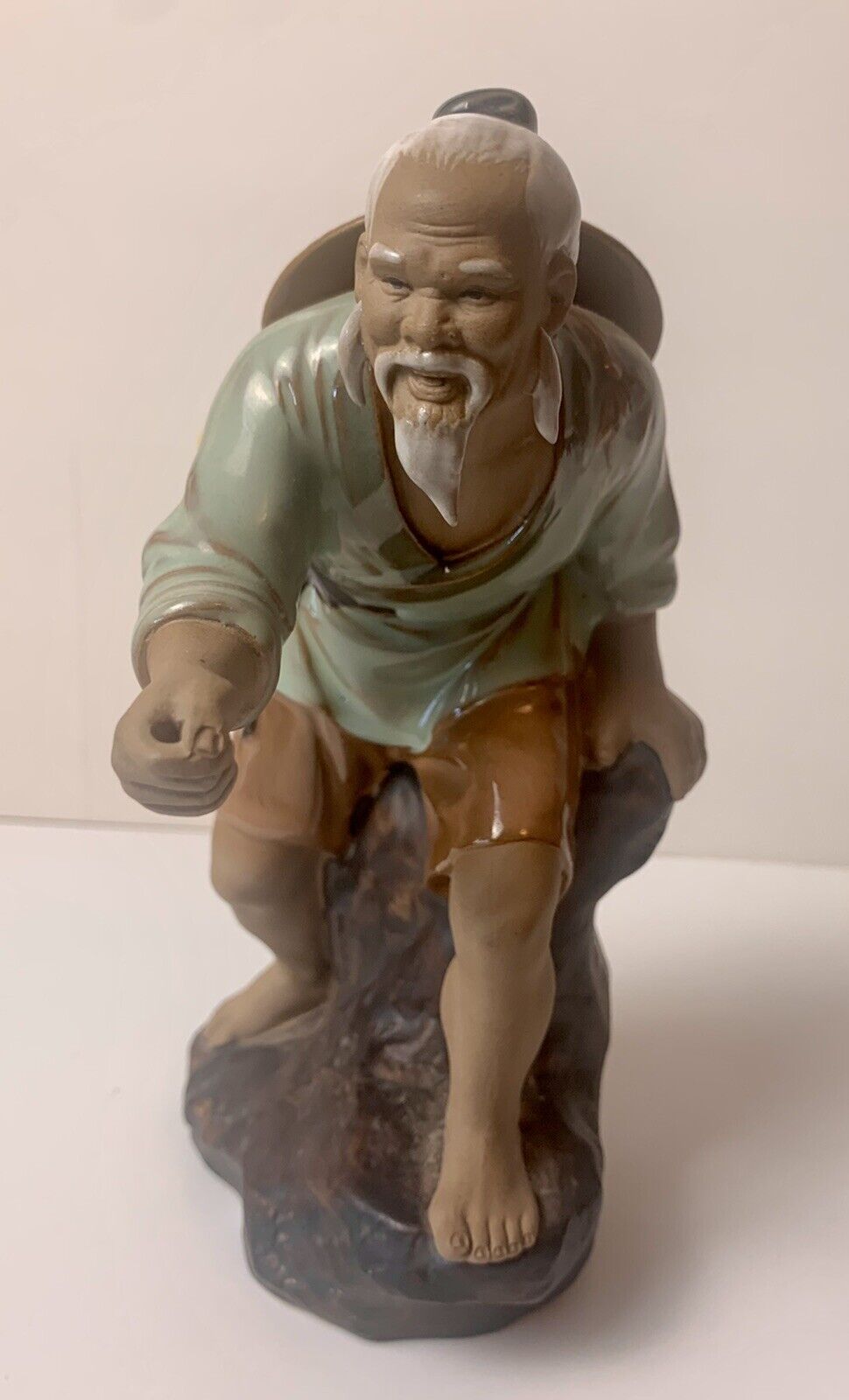 Asian Fisherman Mudman Statue Figurine Rocks Oriental Large 7.25”