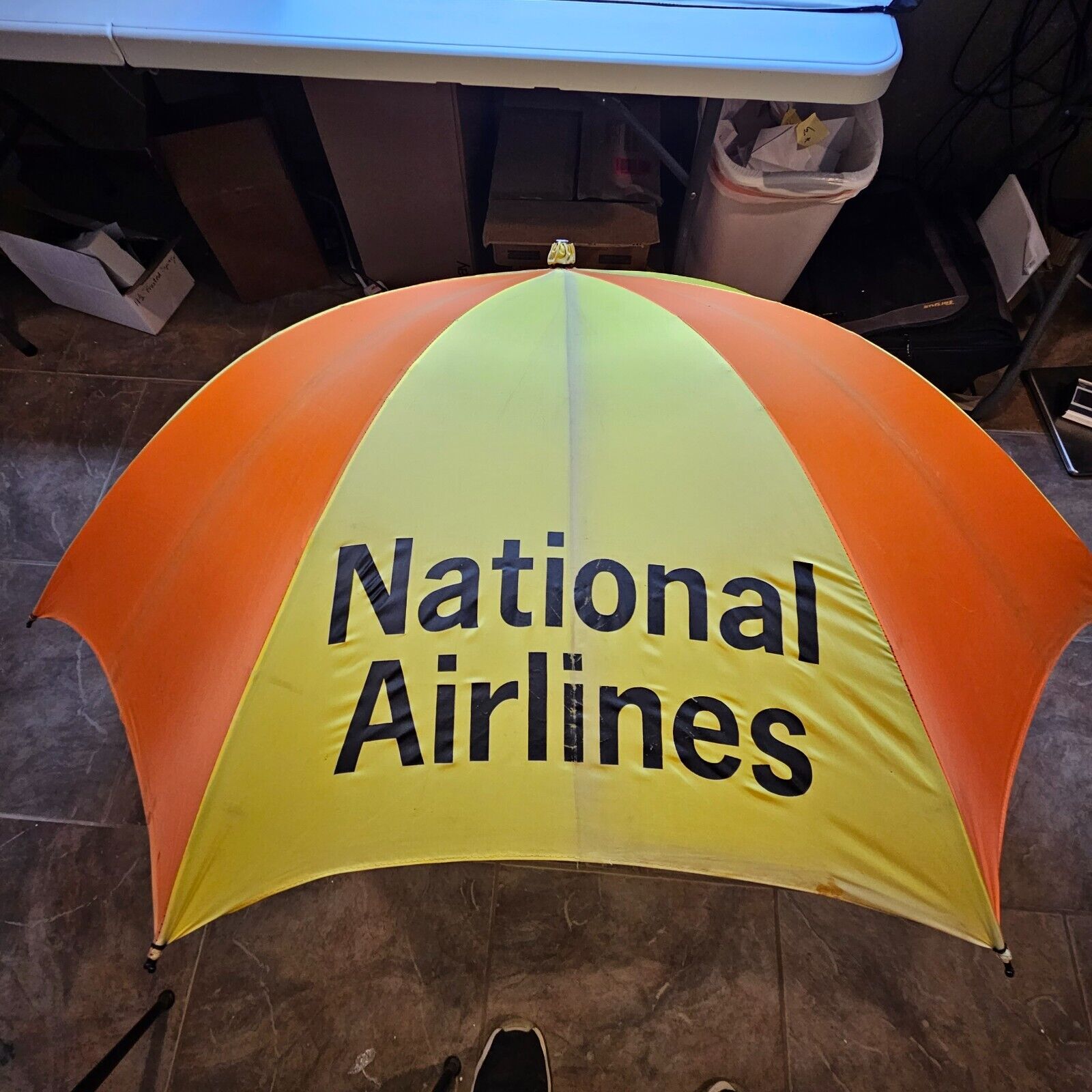 Vintage National Airlines Orange Yellow Umbrella Works Good Collectible Rare