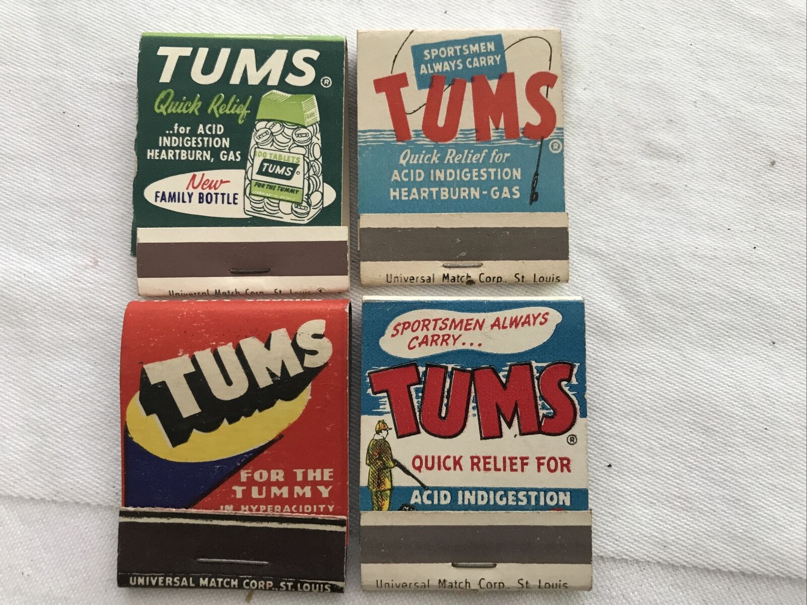 4 Different TUMS Vintage Advertising Matchbooks