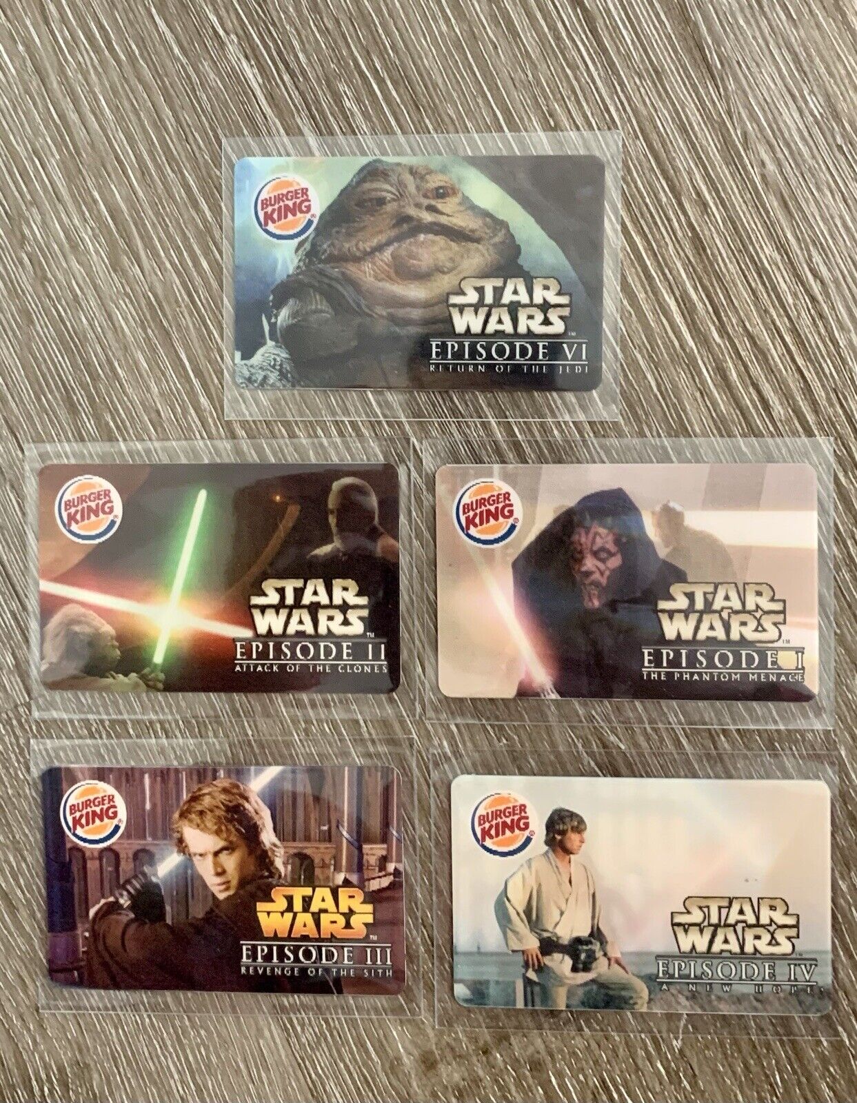 Star Wars 2005 BURGER KING Complete Saga Crown GIFT CARDS Lot of 5 Collection