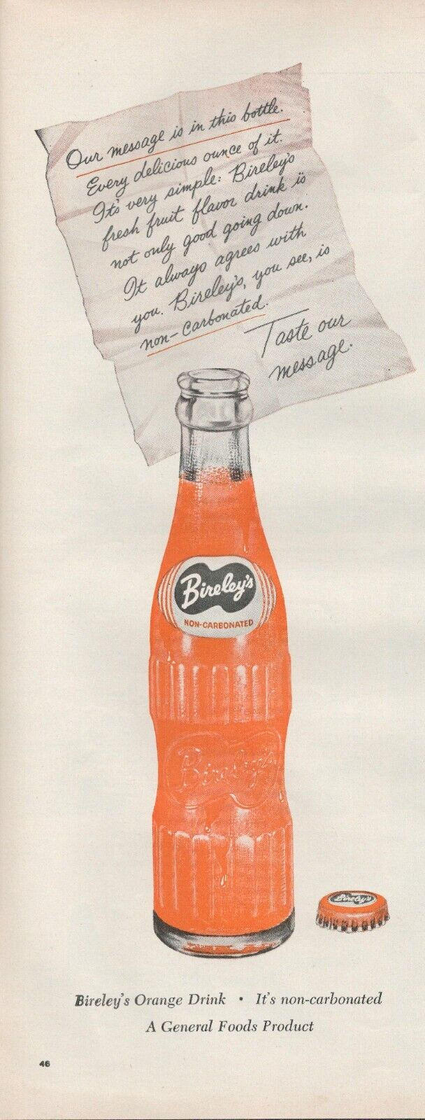 1955 Bireley's Non-Carbonated Orange Drink General Foods Product Print Ad
