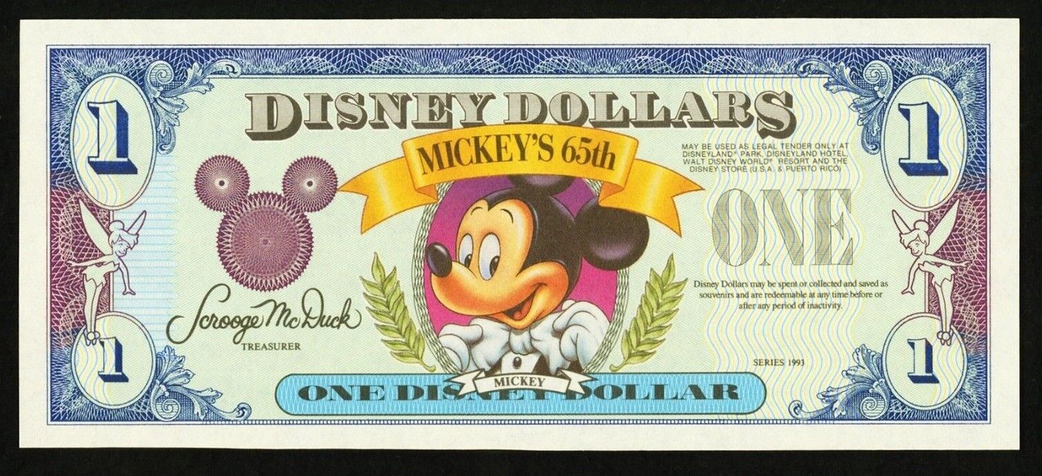 Print Error Disney One Dollar $1 1993 Rodgers R-??? (NO SERIAL NUMBER)