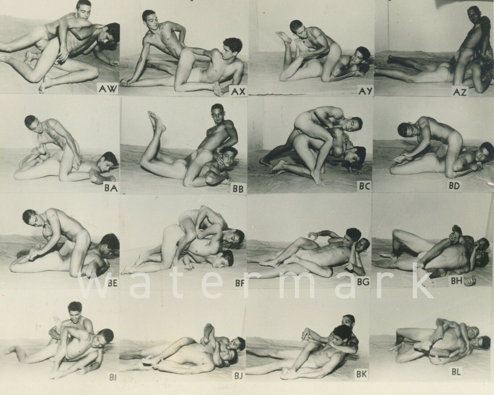 Male pinup couple wrestling. Reprinted on Kodak paper. Gay interest.