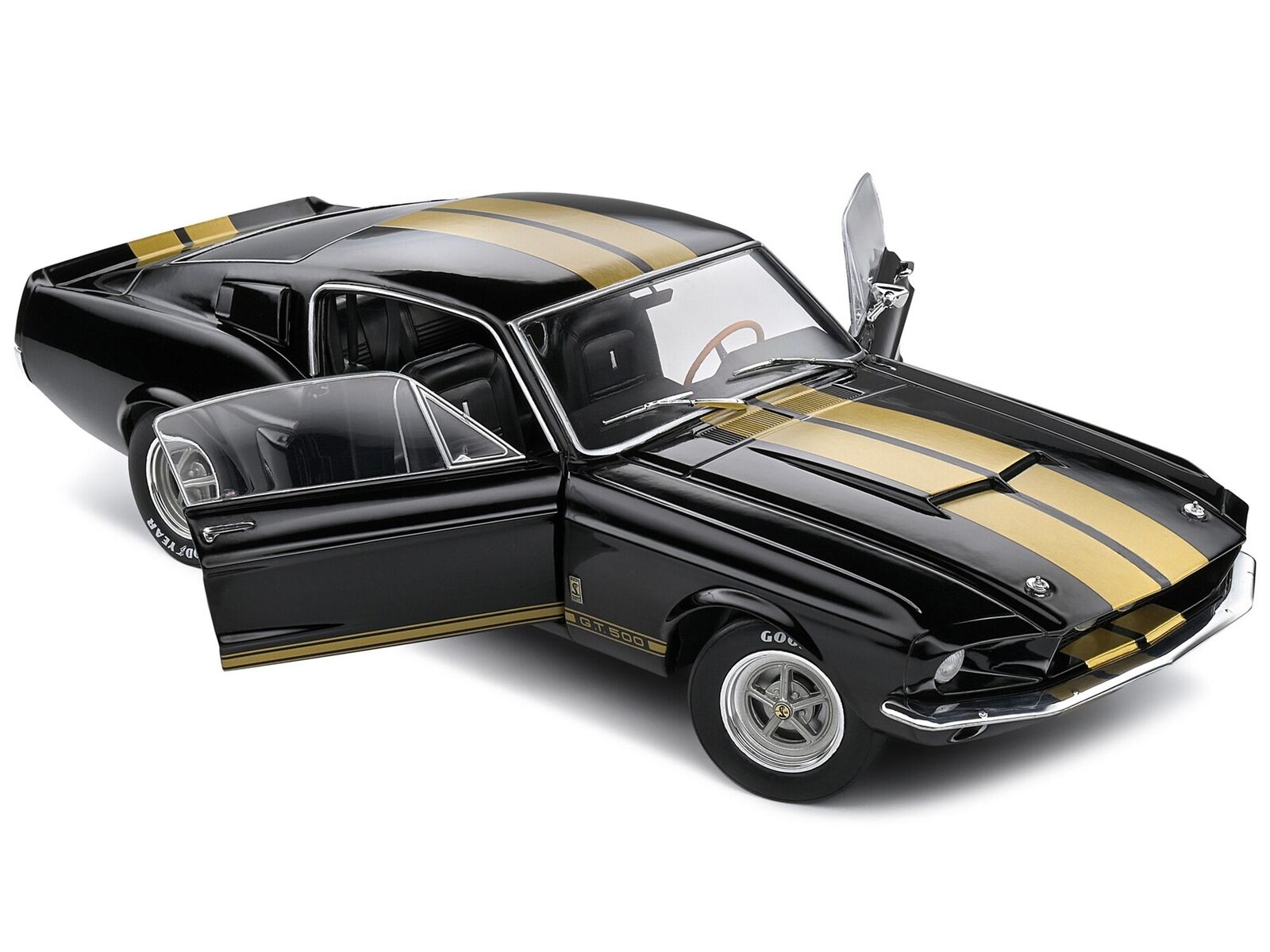 1967 Shelby GT500 Black with Gold Stripes 1/18 Diecast Model Car