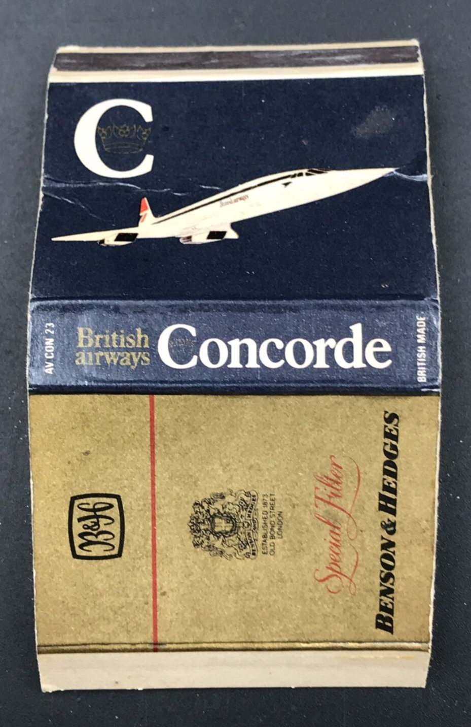 Vintage British Airways Concorde Benson & Hedges Matchbook Box 4 1/8