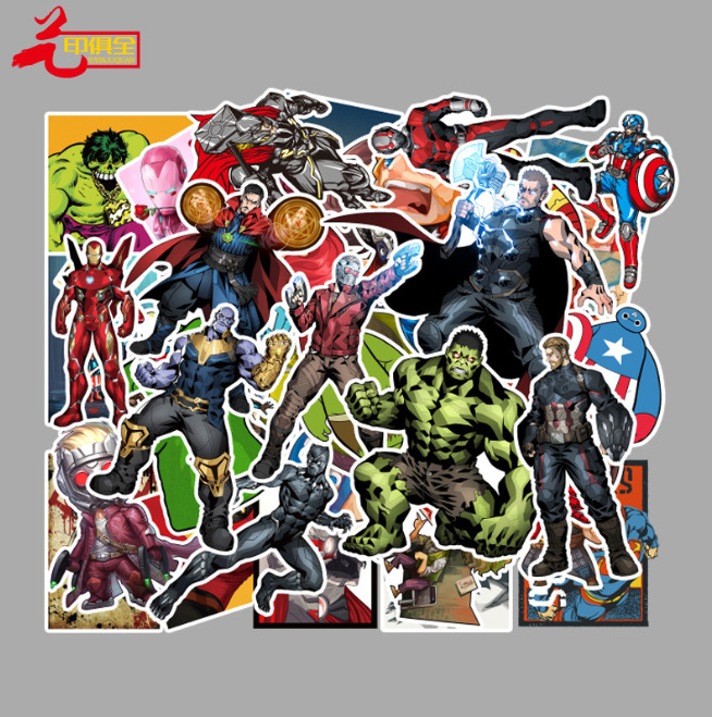50 Pcs / Set Vinyl Stickers Movie Animation Marvel Superheroes Graffiti Decal