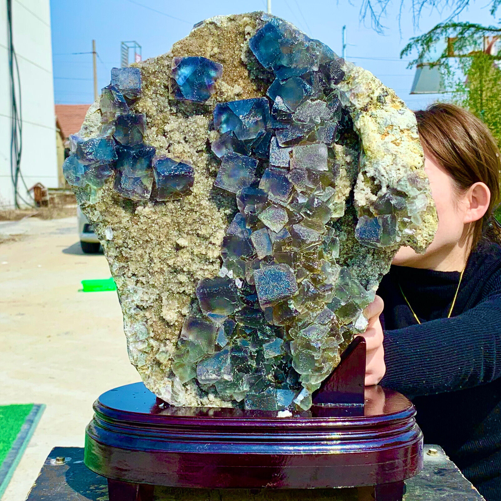 39.82LB  Rare Transparent Blue Cube Fluorite Mineral Crystal Specimen/China