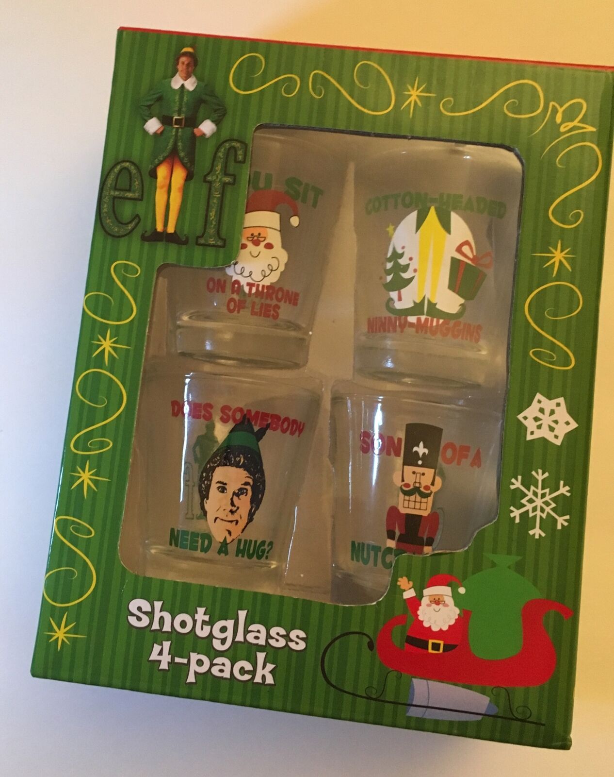 Elf • The Movie Shot Glass-4 Pack• Spoken Linguistic Buddy Santa Shotglass Set•N