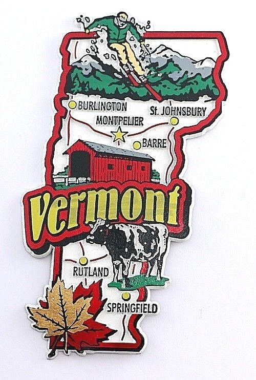 VERMONT STATE MAP AND LANDMARKS COLLAGE FRIDGE COLLECTIBLE SOUVENIR MAGNET
