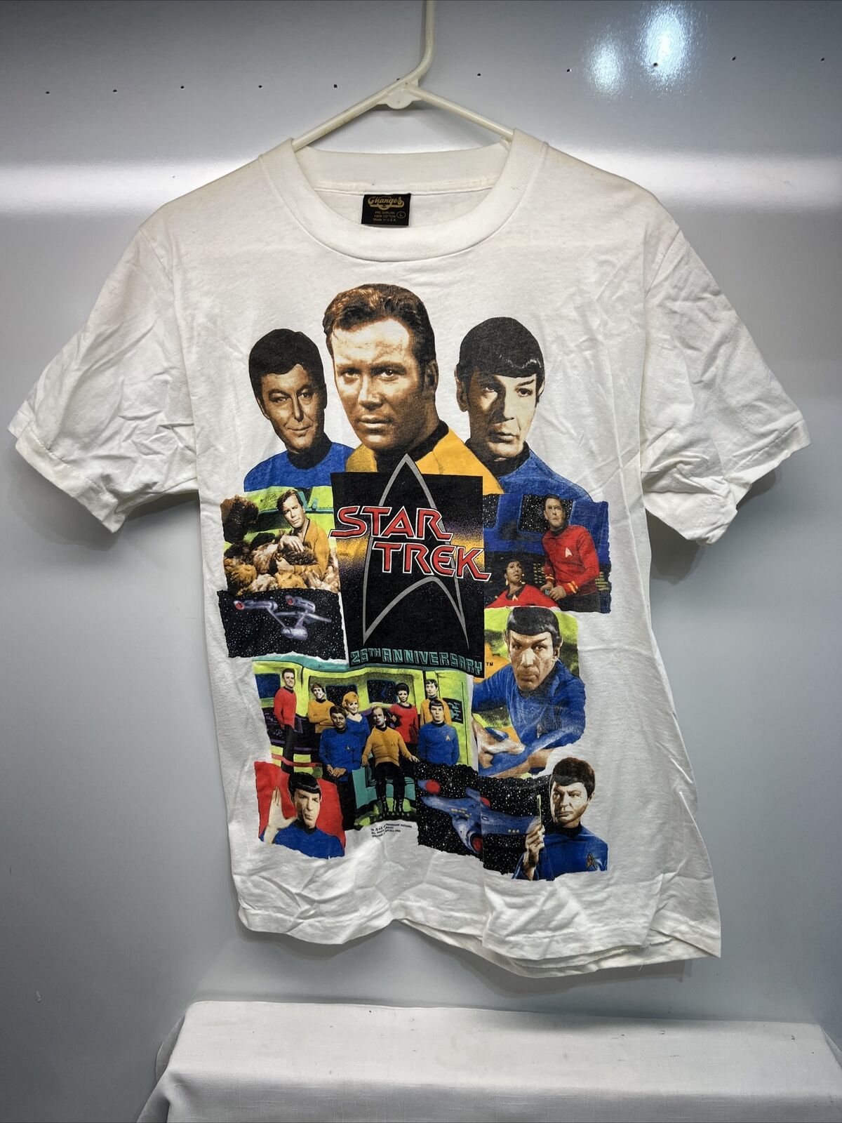 Rare Vtg 1991 STAR TREK 25th Anniversary TOS Full Crew Color T Shirt Size Large